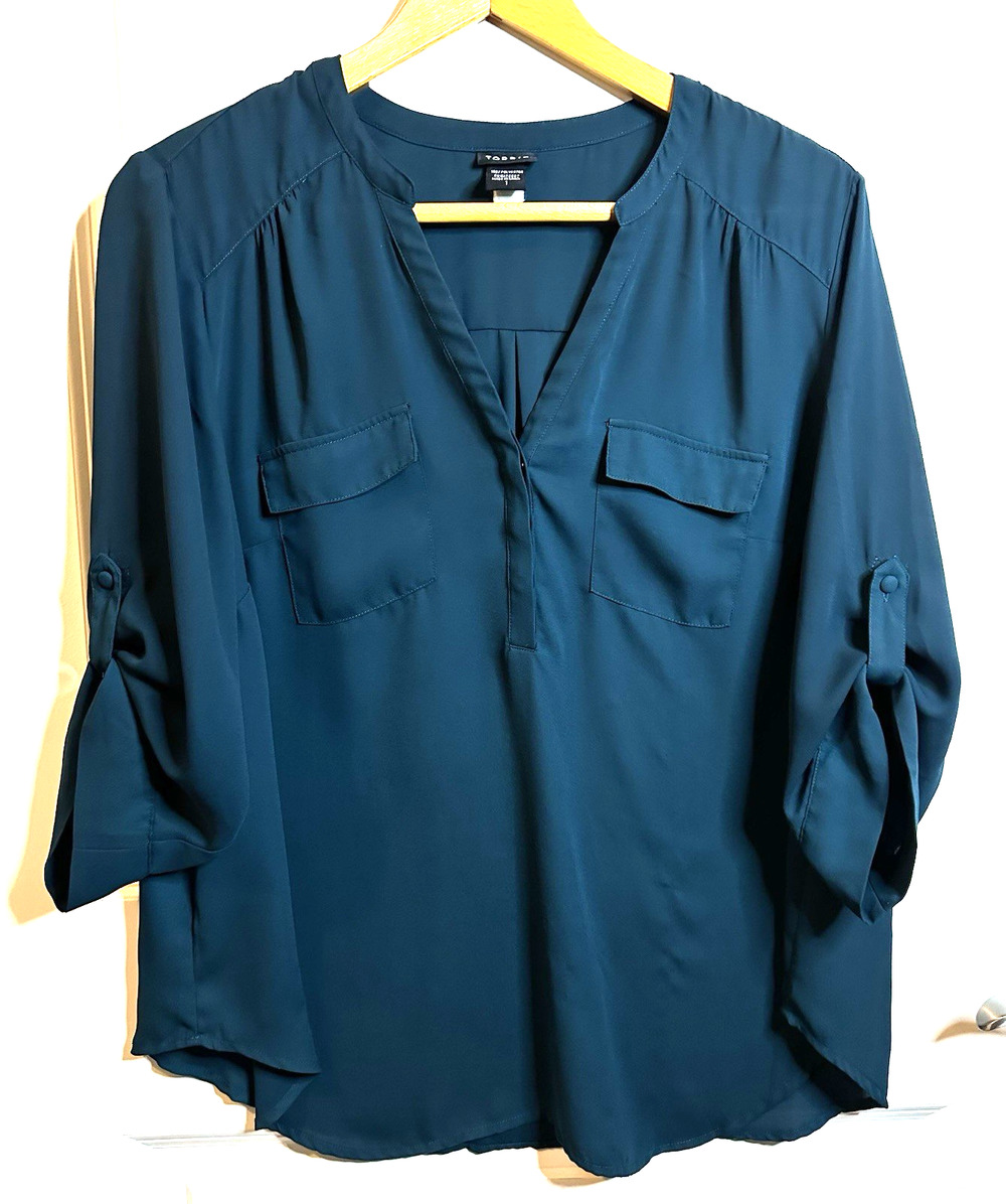 Classic Torrid Harper Georgette Pullover Blouse Size 1 (US 14) Dark Teal Hi Lo